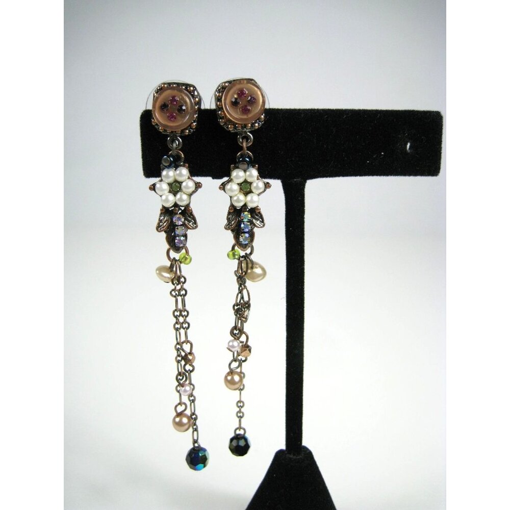 Vintage STYLE Long Dangle Earrings Imitation Pearls Rhinestones Chain Floral